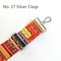 Detail of No. 27 silver buckle on colorful ethnic geometric woven wide bag strap - No. 27 Silver Buckle