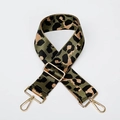 Adjustable leopard print bag strap in olive green and brown with gold lobster hooks - Green