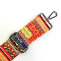 Close-up of bohemian geometric bag strap with dark gunmetal buckle and textured weave - No. 27 Gunmetal Buckle