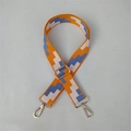 Adjustable woven shoulder strap featuring orange and blue geometric pattern with gold hardware - Yellow Webbing with Silver Buckle