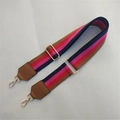 Adjustable striped PU leather shoulder strap with navy and red pattern and gold hooks - Style 6 Brown