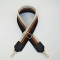 Adjustable striped canvas strap with black PU leather ends and gold-tone hardware - Style 7 Black