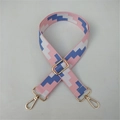 Pink blue and white pixelated geometric adjustable wide woven shoulder strap with gold hooks - Pink With Silver Buckle