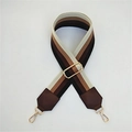 Adjustable wide PU leather stripe shoulder strap with gold metal hooks for crossbody bags - Style 7 Coffee