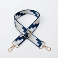 Adjustable woven replacement bag strap with navy and grey geometric pixel pattern - Blue Gold Buckle