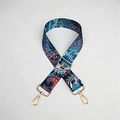 Adjustable blue and red ethnic paisley wide shoulder strap with gold metal clips - Style 22 / Silver Clasp