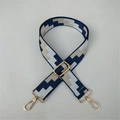 Adjustable woven replacement strap with navy and grey geometric pattern and gold buckles - Blue Silver Buckle