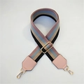 Pink and blue striped PU leather adjustable wide shoulder strap with gold metal buckle - Style 9 Pink