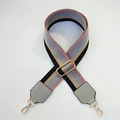 Adjustable wide PU leather shoulder strap with pink and blue stripes and gold hardware - Style 9 Grey