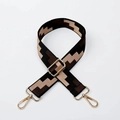 Adjustable wide replacement bag strap with brown and black geometric woven patterns - Black Strap Gold Buckle