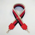 Adjustable wide striped shoulder strap with red PU leather and gold metal hooks - Style 8 Red