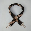 Adjustable brown and black geometric patterned shoulder strap with gold metal hooks - Black Strap Silver Buckle