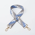 Adjustable wide fabric bag strap with blue and grey zigzag pattern and gold hardware - Grey With Gold Buckle