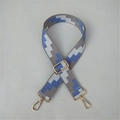 Adjustable bag strap with blue and grey geometric pattern and gold metal hardware - Grey With Silver Buckle