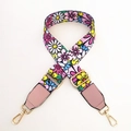 Ethnic style colorful daisy floral wide guitar strap for bags with gold metal clasps - Flower Pattern + Pink Leather