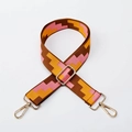 Adjustable brown and pink geometric patterned jacquard strap with gold-tone metal hooks - Brown Strap Gold Buckle