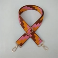 Adjustable woven replacement strap with pink, yellow and brown geometric patterns - Brown Strap Silver Buckle