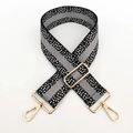 Tracolla regolabile da 5cm con ganci in metallo dorato e striscia riflettente - Nero Grigio Fibbia Dorata
