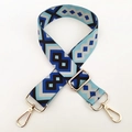 Dettaglio della tracolla jacquard regolabile con moschettoni in metallo dorato - Blu
