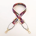 Ethnic style wide replacement bag strap with colorful stripes and golden metal buckles - White Border Clouds + White Leather