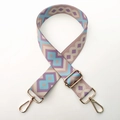Detail of colorful ethnic geometric woven purse strap with gold metal lobster clasps - Purple Blue Pink / Silver Clasp