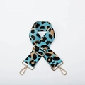 Adjustable leopard print bag strap in blue and tan with gold metal swivel hooks - Lake Blue
