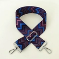 Detail of colorful zigzag wide bag strap with silver metal swivel hooks and adjuster - Purple Pattern Silver Buckle