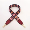 Ethnic geometric pattern wide shoulder strap with red leather ends and gold metal hooks - Black Red Rhombus + Wine Red Leather