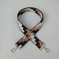Adjustable wide replacement bag strap with brown and khaki geometric pixel pattern - Coffee 2 With Silver Buckle