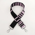 Detail of adjustable black and purple striped shoulder strap with silver metal buckles - Purple Black Silver Buckle