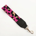 Manico corto leopardato rosa per borsa con trama jacquard e moschettone dorato lucido - Rosa Rosso
