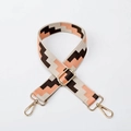 Adjustable woven shoulder strap in beige and orange geometric pattern with gold hooks - Khaki Gold Buckle