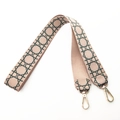 Detail of adjustable wide woven shoulder strap with geometric pattern and gold buckles - Long Style / Khaki