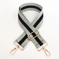 Detail of 5cm wide woven shoulder strap with speckled pattern and gold metal buckles - Matcha Green Gold Buckle