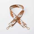 Retro geometric woven bag strap in brown and beige with gold hardware buckle - Brown 1 With Gold Buckle