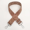 Detail of adjustable brown woven bag strap with white geometric stitching and silver hooks - Light Coffee Silver Buckle