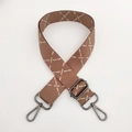 Detail of striped wide bag strap with wave embroidery and gunmetal swivel hooks - Light Coffee Gunmetal Buckle