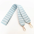 Detail of wide light blue houndstooth canvas strap with gold metal lobster clasps - Light Blue