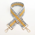 Close-up of a 5cm wide adjustable woven bag strap with yellow stripes and metal hooks - Yellow White Gold Buckle