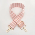 Close-up of pink houndstooth woven handbag strap with light gold metal swivel hooks - Silver Clasp / No.4 Light Pink