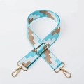Adjustable wide replacement bag strap with blue and brown geometric woven pattern - Light Blue 1 With Gold Buckle