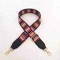 Ethnic wide bag strap with red and yellow geometric patterns and golden metal buckles - Black Red Rhombus + Black Leather