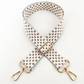 Macro view of adjustable woven bag strap with grey geometric pattern and gold hardware - Silver Clasp / Type A Grey Velvet