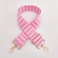 Rosa und weißer Jacquard-Schultergurt mit Hahnentrittmuster und goldenen Metallteilen - Nr. 5 Rosenrosa