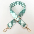 Detail of adjustable mint green jacquard woven wide strap with gold metal buckles - Silver Buckle/Woven Geometric / Type B Green Velvet