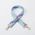 Adjustable bag strap with blue and purple geometric pattern and gold metal hooks - Light Blue 2 With Gold Buckle