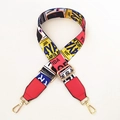 Ethnic style wide shoulder strap with colorful license plate prints and golden metal hooks - Graffiti Letters + Red Leather