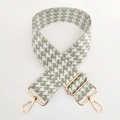 Detail of adjustable sage green houndstooth pattern woven bag strap with gold metal hardware - Silver Clasp / No.9 Matcha Green