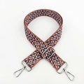 Close-up of colorful woven jacquard shoulder strap with vintage ethnic pattern and metal clips - Silver Clasp / Bean Paste Brown