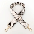Detail of black and white star pattern woven bag strap with golden metal lobster clasps - Silver Buckle/Houndstooth / Type A Coffee